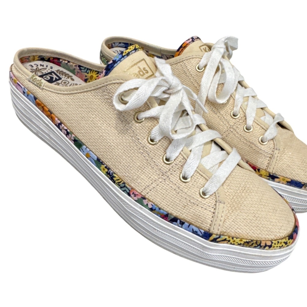 Keds x Rifle Paper Co. Kickstart slip-on mules in a beige floral‎ design Size 8